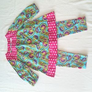 Nursery Rhyme Baby Girl 18 MONTHS 2-Piece Set Paisley Top and Leggings Pink Aqua